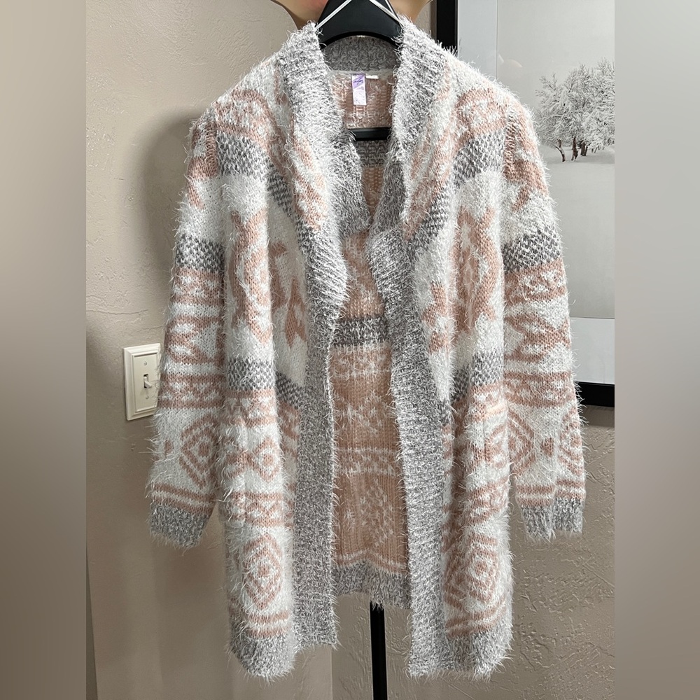 Alya Fuzzy Aztec Open Front Cardigan Sweater Size S